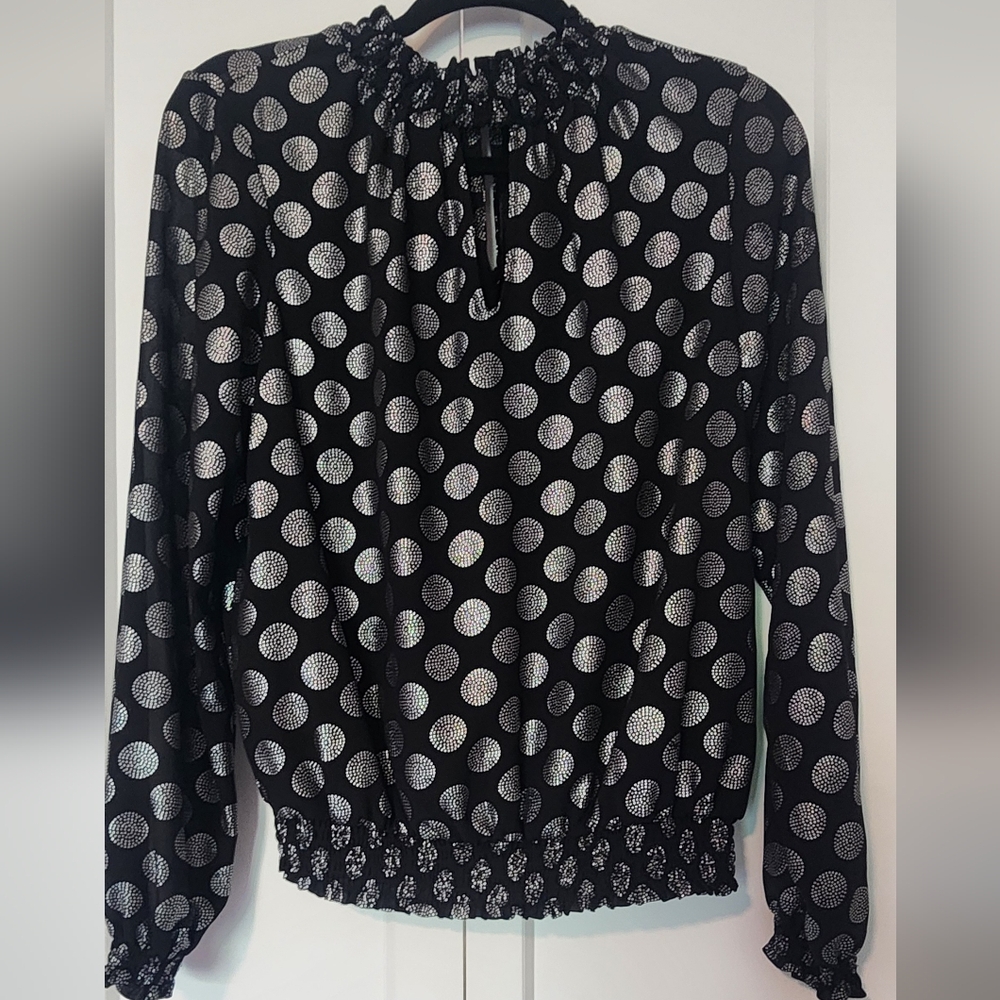 Michael Kors Black and Silver Circle Print Blouse